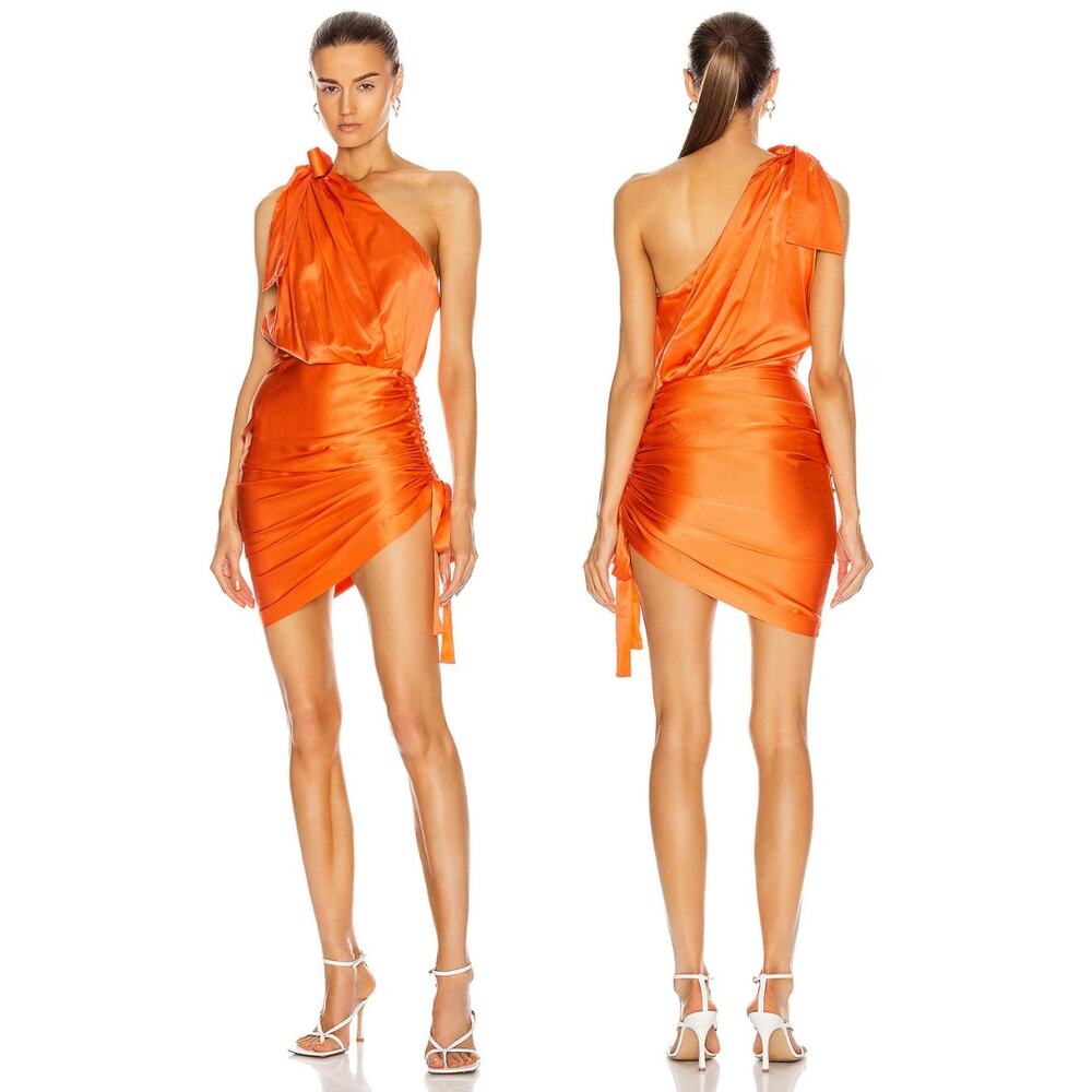 Retrofete Nadia Mini Dress Silk One Shoulder Ruched Party Formal Cocktail Hoco S